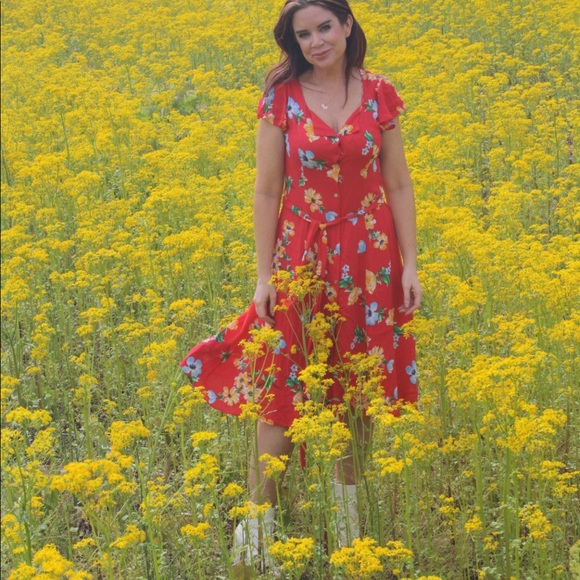 Red Summer floral dress - Picture 2 of 5